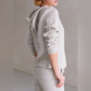 Women’s Sz. M Linen Black Ficus Hoodie ALTHEA Beige Lagenlook Minimalist Beachy